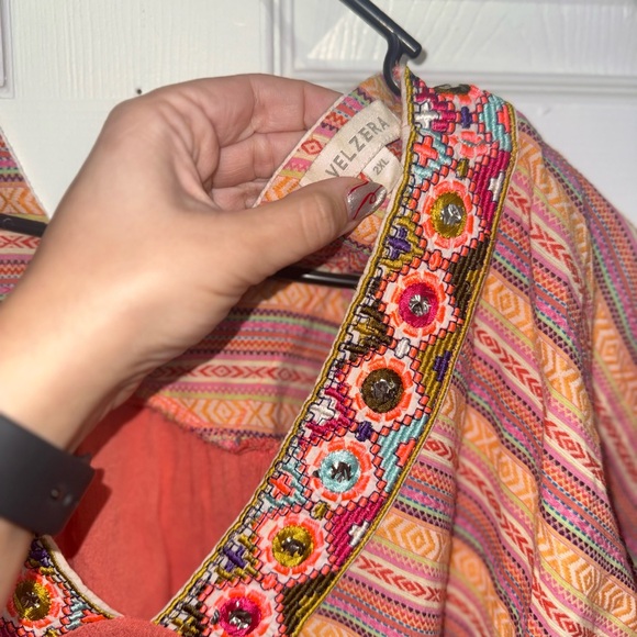 Velzera Coral and Pink Embroidered Tunic - Picture 4 of 5